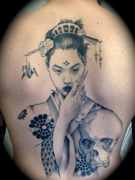 Tattoos - Geisha Back with Skull - 101583
