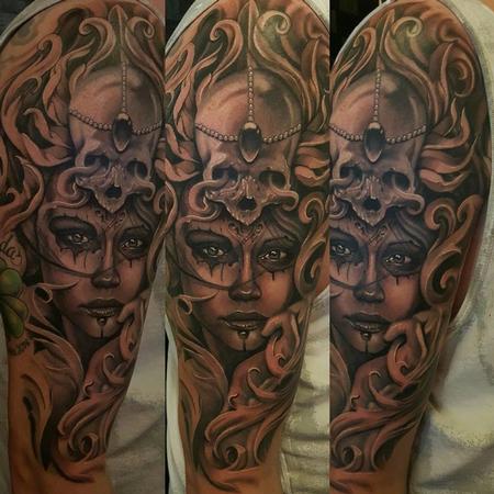 Tattoos - Black and Gray Portrait with skull - 121704