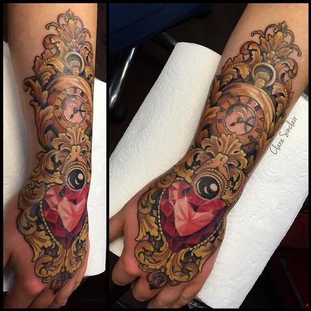 Tattoos - Ornamental Pocket watch and Heart Gem Stone - 125466