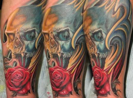 Tattoos - Color skull and rose Tattoo - 64909