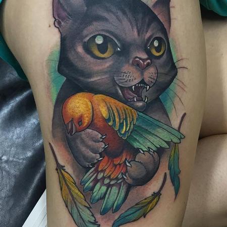 Tattoos - Cat and bird tattoo - 133098