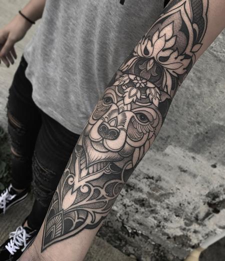 Tattoos - Black and gray ornamental bear tattoo - 128042