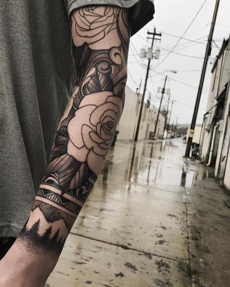 Tattoos - Roses with Pacific Northwest inspired designs  - 126841