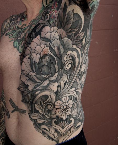 Tattoos - Peony and filigree torso tattoo - 120108