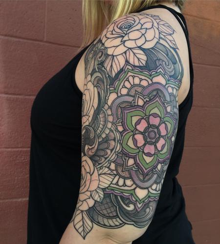 Tattoos - Roses with mandala half sleeve in progress - 120380
