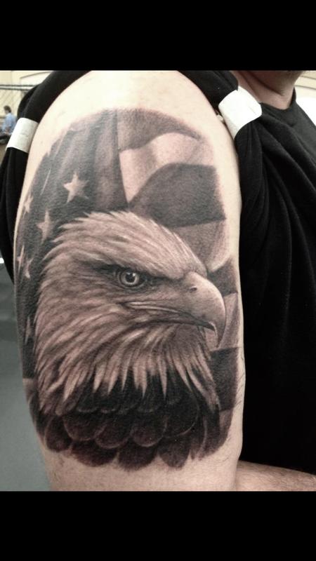 Tattoos - Black and Gray American Eagle - 119234