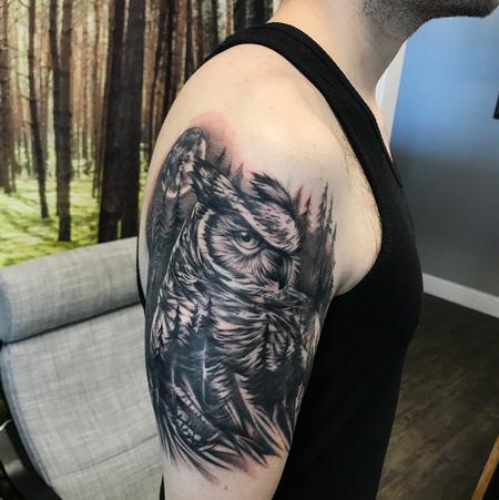Tattoos - OWL AND FOREST ON ARM. INSTAGRAM @MICHAELBALESART - 134148