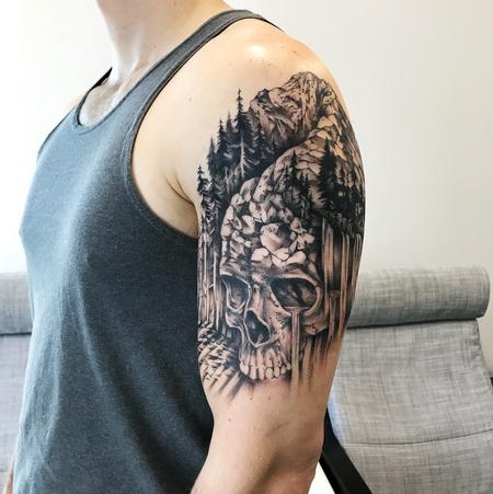 Tattoos - SKULL, MOUTAIN, WATERFALL ON ARM. INSTAGRAM @MICHAELBALESART - 134139