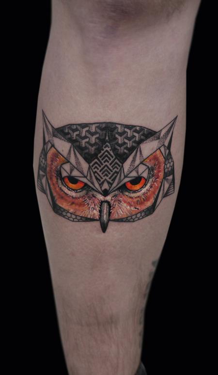 Tattoos - linework dotwork semi realistic color abstract owl tattoo custom style  - 117875