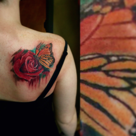Tattoos - Butterfly on Rose - 128632