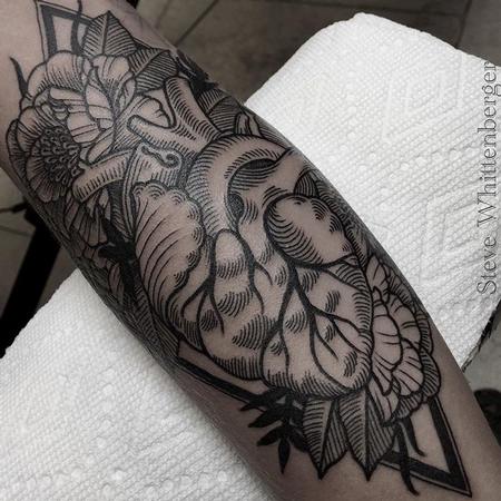 Tattoos - Blackwork Heart and Flowers - 121777