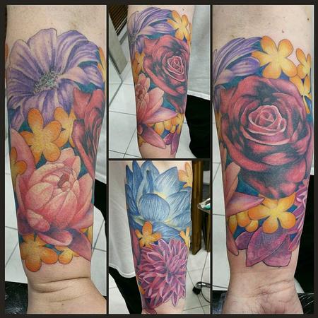 Tattoos - colour floral half sleeve - 113757