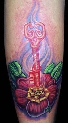Tattoos - Key with Flower - 14466