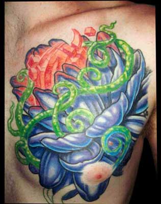 Tattoos - Geometric Flower Chest Piece - 14467