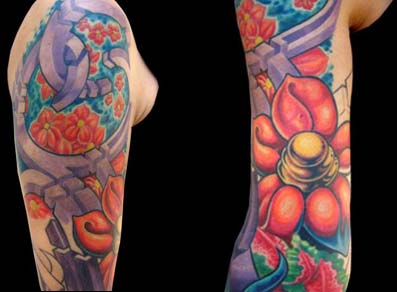 Tattoos - Geometric Shapes and Flowers Sleeve - 14474