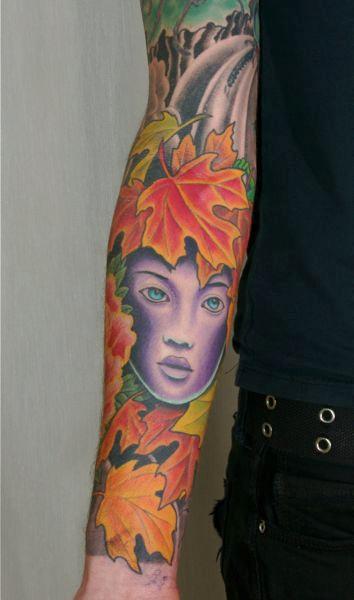 Tattoos - Fall Leaves Tattoo Sleeve - 61605