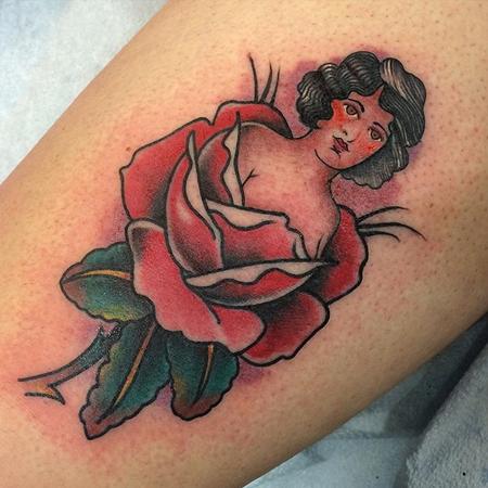 Tattoos - Traditional Girl and Rose Tattoo - 114152