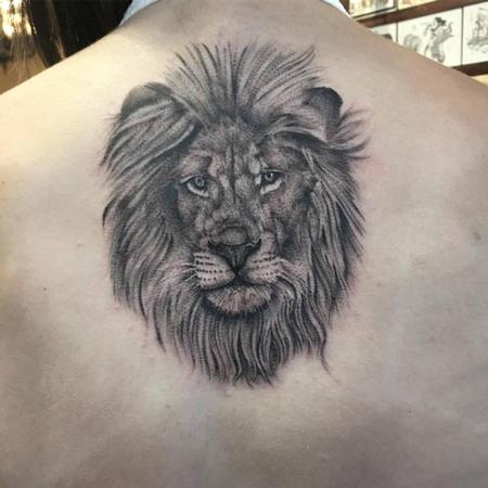 Tattoos - Black and Grey Lion Portrait - 129057