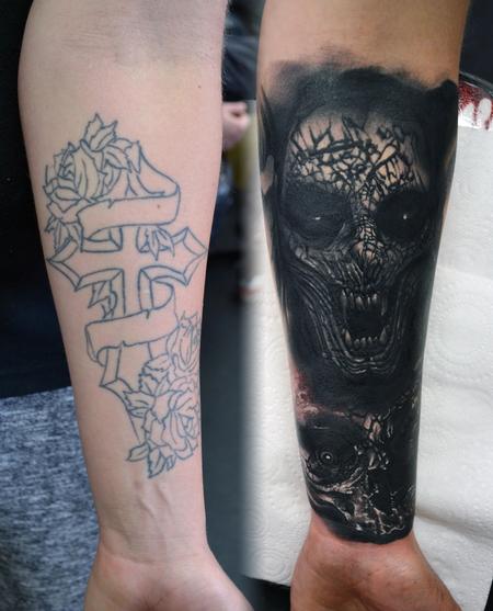 Tattoos - Demon and Skull Cover-Up Tattoo - 117822