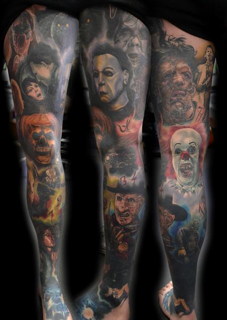 Alan Aldred - Horror Portrait Leg Sleeve Tattoo