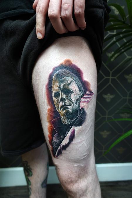 Alan Aldred - Michael Myers Thigh Tattoo