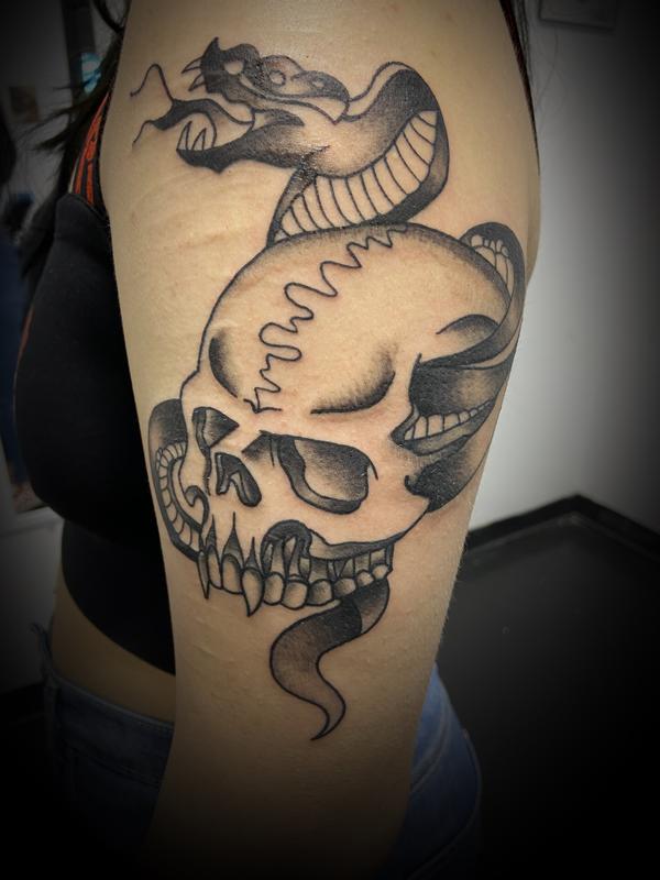 Skull Snake Tattoo Arm by Nick Sadler (MADISON) : Tattoos