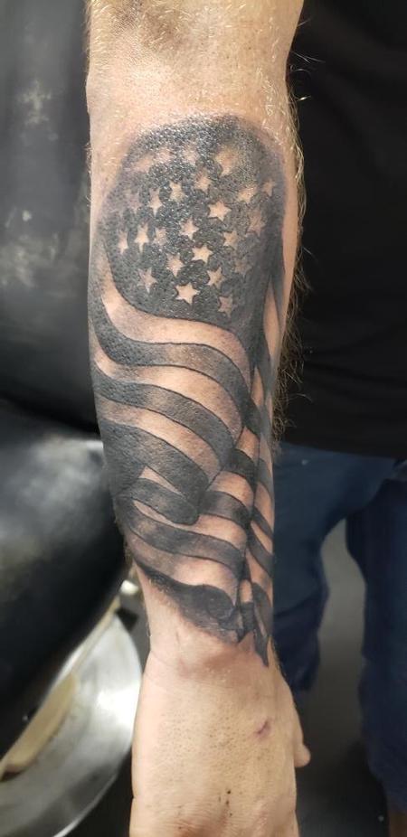 American Flag Black and Grey tattoo by Kyle Grover TattooNOW