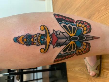Tattoos - Traditional dagger and butterfly  - 142062