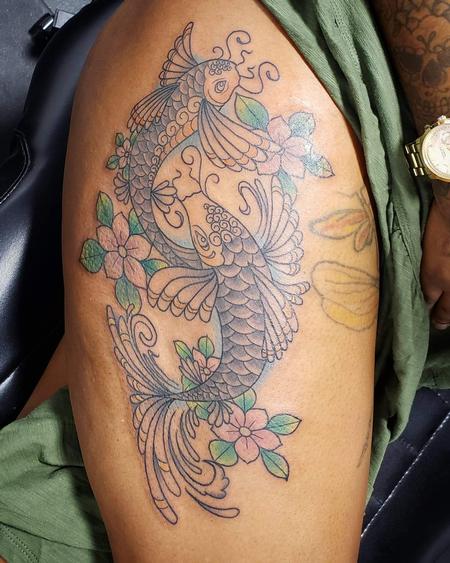 Tattoos - Koi fish tattoo on thigh - 142012