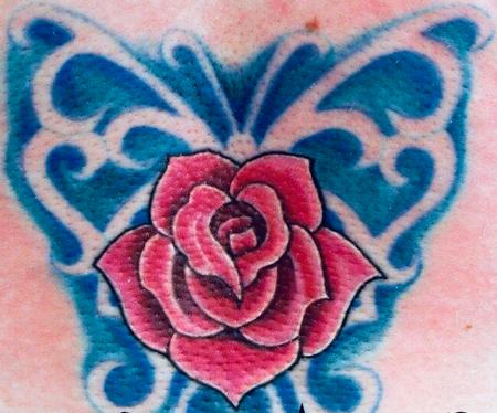 Tattoos - Rose and Negative Butterfly Background  - 140959