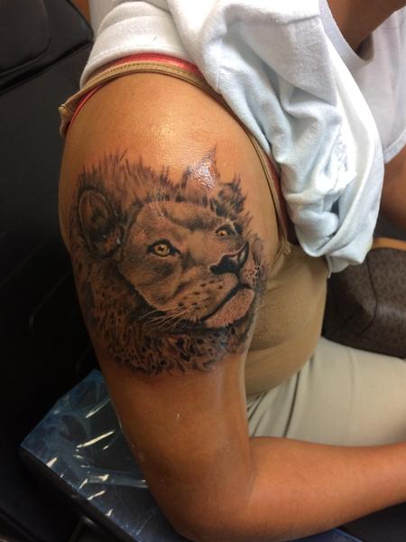 Tattoos - Black and grey lion  - 140123