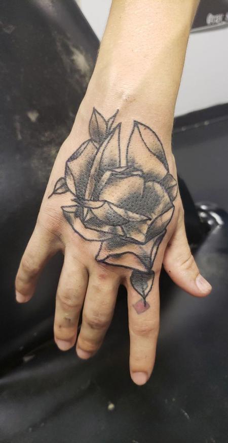 Tattoos - Neotraditional rose hand coverup - 140508