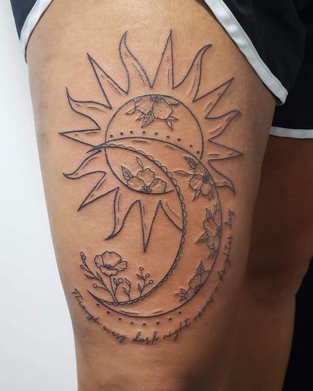 Blake Ohrt - Feminine line work tattoo sun and moon