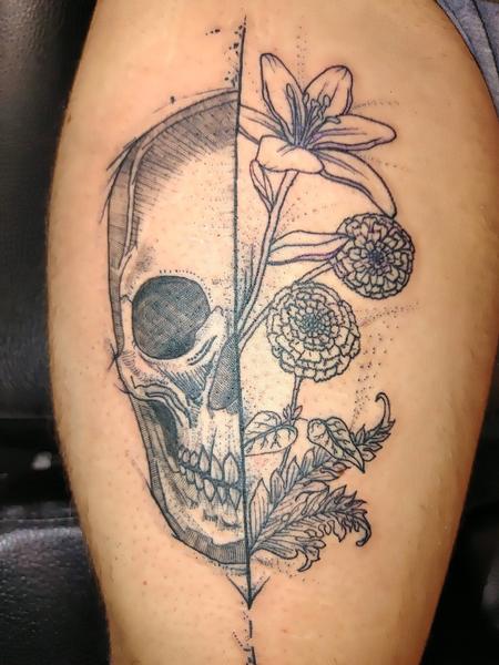 Tattoos - Skull flowers - 143729