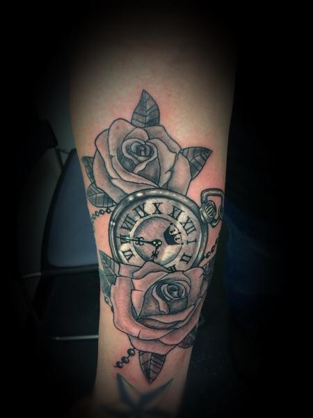 Tattoos - Clock and roses  - 137583