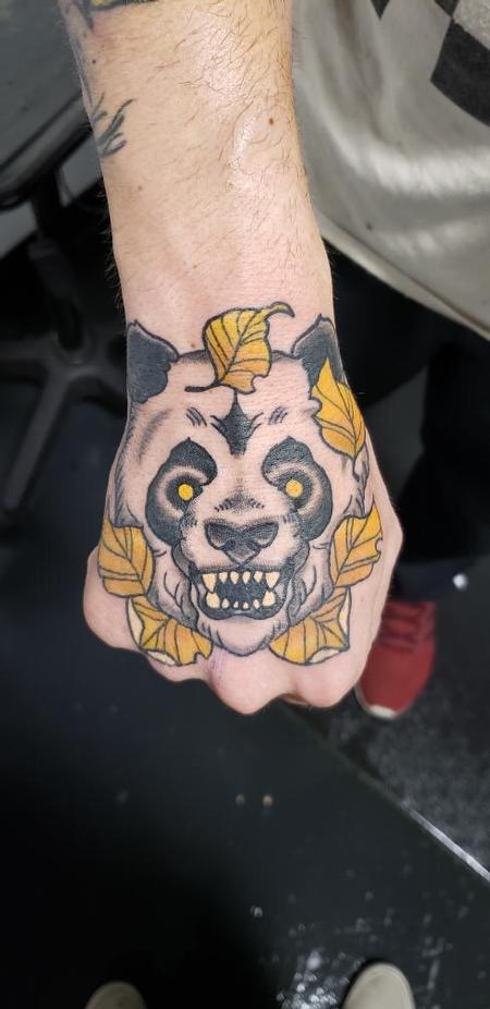 Tattoos - Neotraditional panda hand tattoo - 140507