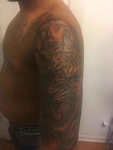Tattoos - Tiger and clock - 139808