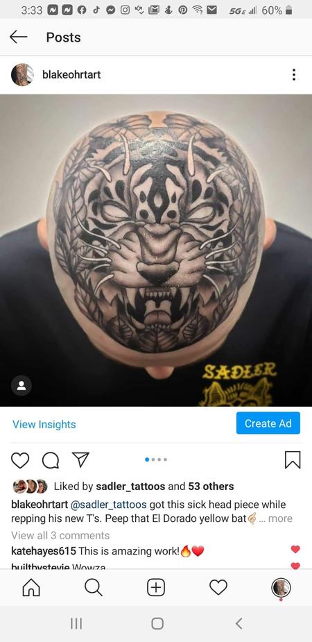 Blake Ohrt - Tiger dome tattoo head tattoo