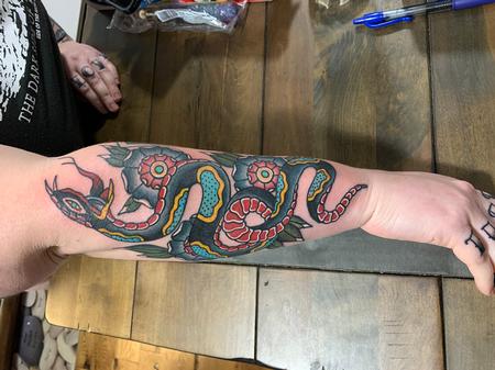 Tattoos - Traditional snake and flowers - 141687