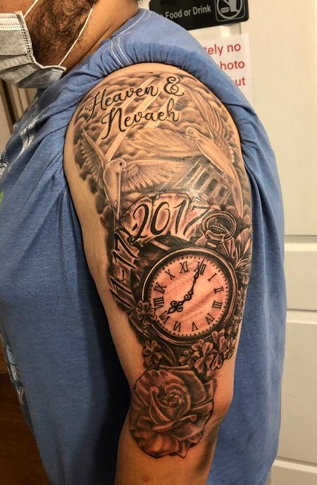 Tattoos - Timepiece Doves Lettering - 142216