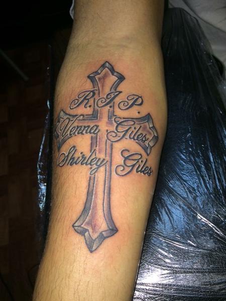 Jon Morrison - cross memorial tattoo