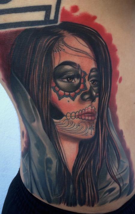 Tattoos - realistic color day of the dead girl tattoo. Brent Olson Art Junkies Tattoo - 93326