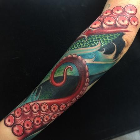 Tattoos -  realistic tattoo color tentacles octopus mermaid sleeve water portrait, Brent Olson Art Junkies Tattoo  - 104124