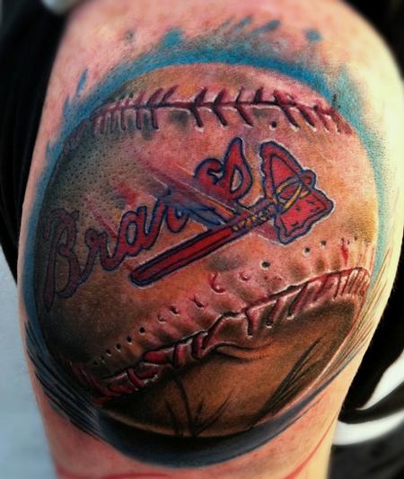 Tattoos - Realistic Braves Baseball Color Custom Tattoo Brent Olson Art Junkies Tattoo - 60276