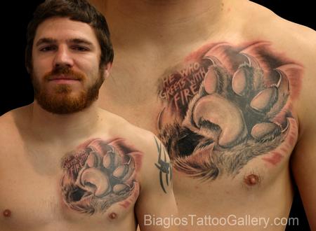 Tattoos - He Who Greets With Fire on UFC fighter Jim Miller - 76095