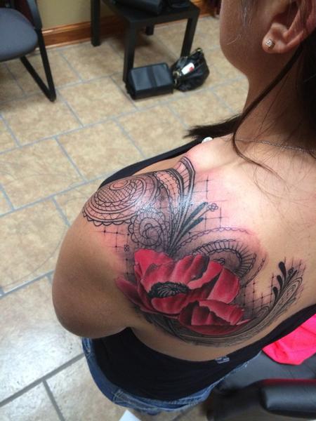 Tattoos - Lace design with a poppy - 85800
