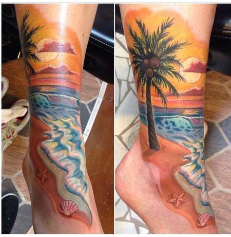 Tattoos - Free Hand Beach Scene Cover-Up  - 94328