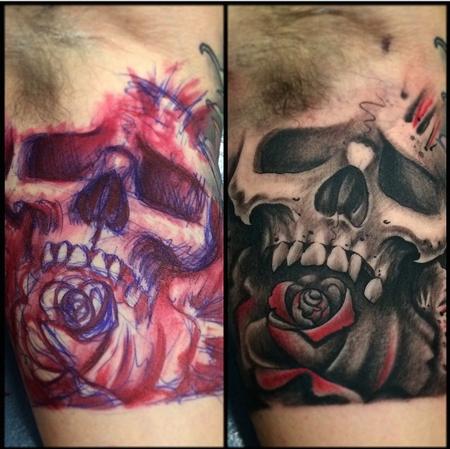 Tattoos - Freehand Skull with Rose  - 95528