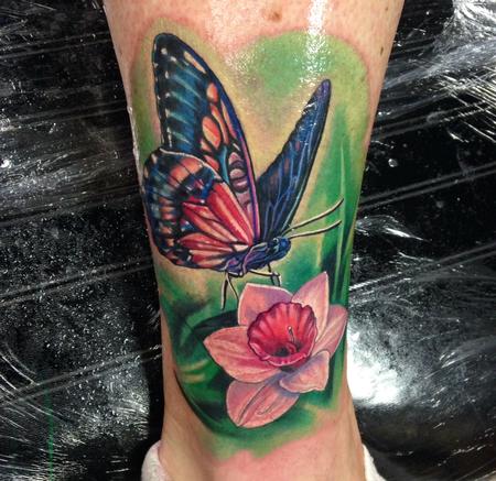 Tattoos - Butterly & Flower on Ankle  - 95836