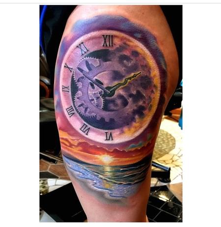 Tattoos - Custom Clock/Sunset/Beach Scene - 97613